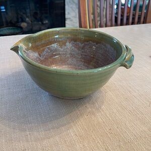 Green and Brown Ceramic pottery Bakeware Bowl with Handle